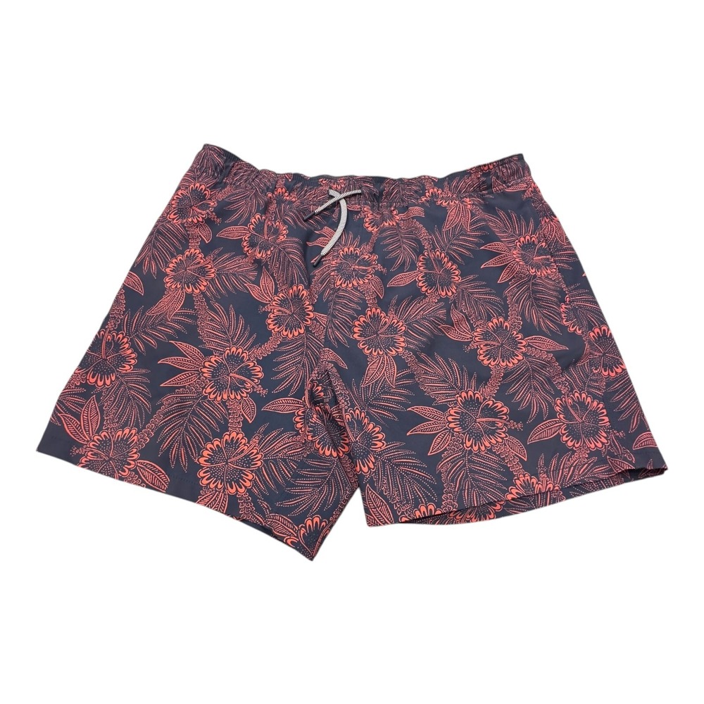 Reyn Spooner Swim Trunks Mens 2XL Brunt Red Blue Hawaiian Floral‎ Hibiscus Lined